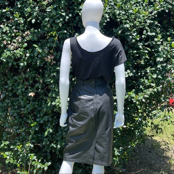 Vintage 80’s Leather Maxi Chaus Moto Black Butter Soft Vented Lined Skirt - Picture 7 of 16